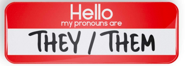 Badge declaring the use of they slash them pronouns